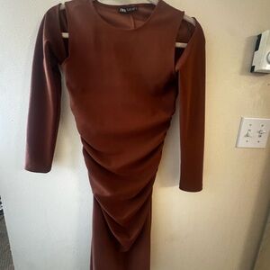 ZARA Elegant Brown Midi Dress- Small